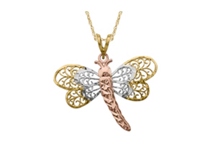 Three Tone Plated Filigree Butterfly Pendant